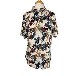 NATURALS D&CO Tropical Linen Blend Button Up Shirt Size XS US Short Sleeve